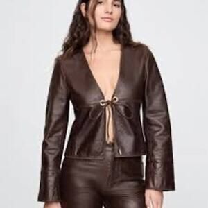 Gap x Cult Gaia Leather Tie-Front Jacket Brown Medium NWT